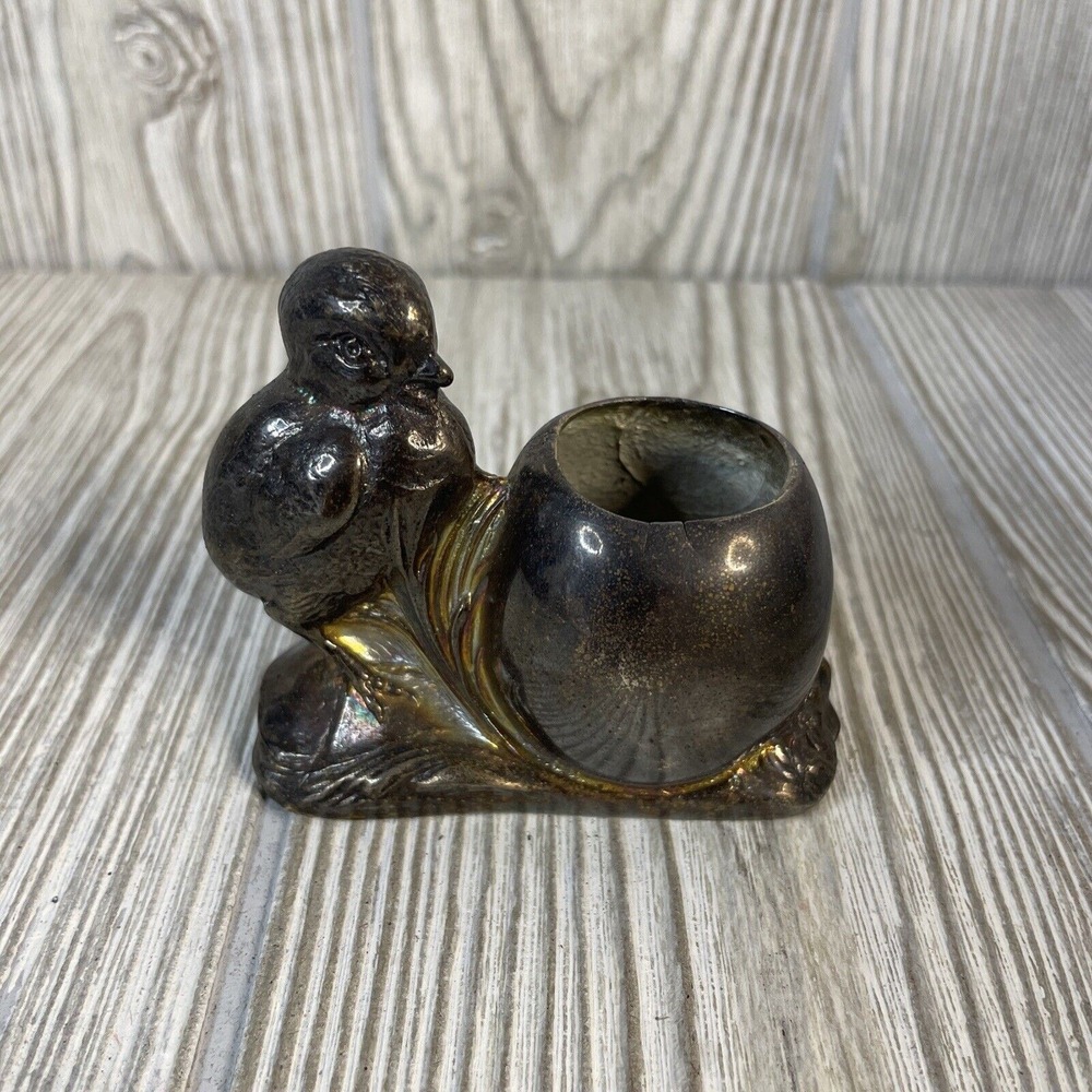 Vintage Jennings Brothers JB 222 Silver Plate Chick and Egg Toothpick Holder